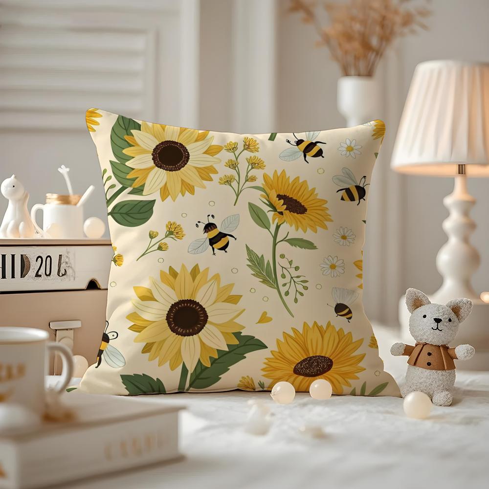 Sunflower Aesthetic Cushion Cover Antidustmite Pillowcase Invisible Zipper Silky Short Plush Sofa Cushion Cover