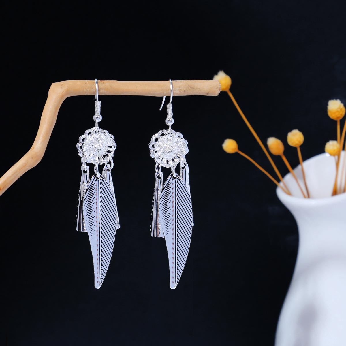 

Ретро Срібло Мяо Богемні Сережки з Квітковими Китицями