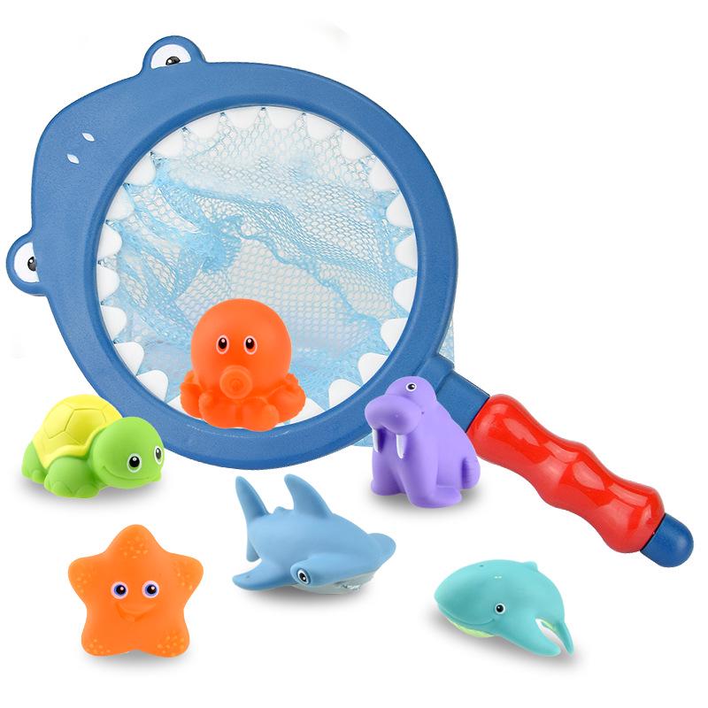 Color-Changing Animal Bath Toy Set: Temperature-Sensitive Water Play with Shark Scoop and Fish Toys
