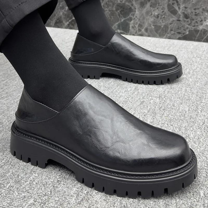 Fashion New Designer Cow Leather Dress Shoes for Men Fashion Casual Platform Men's Loafers Shoes Spring Soft-soled Chelsea Boots Male