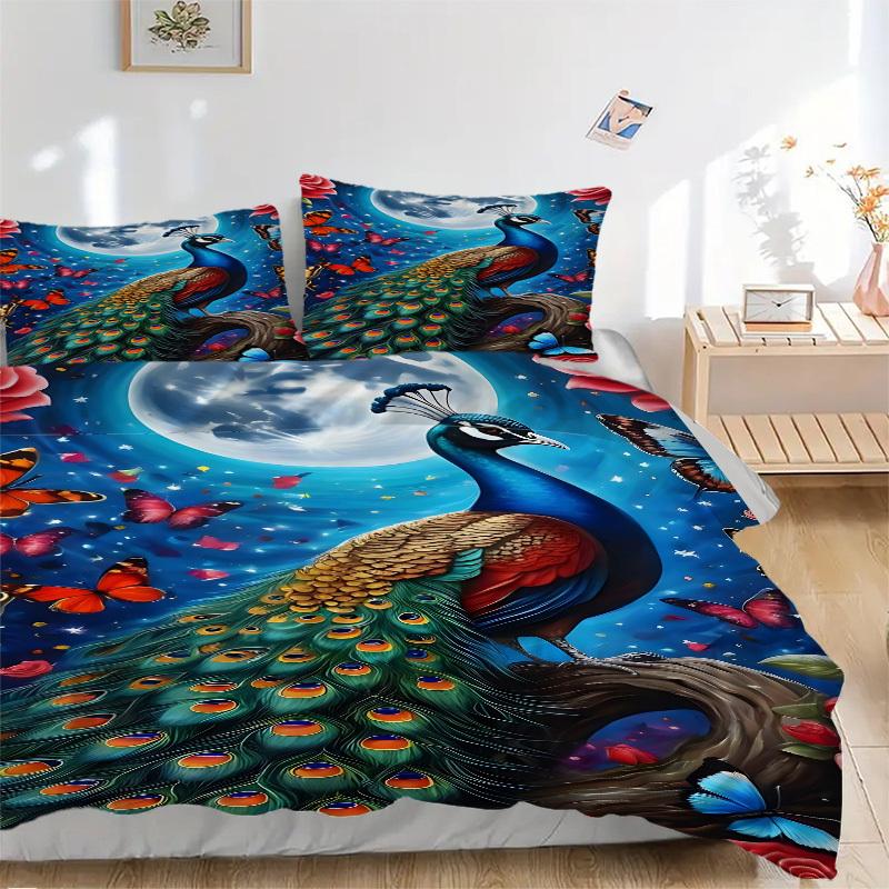 

3pcs Peacock Fantasy Butterfly Duvet Cover Set, 1 Duvet Cover + 2 Pillowcases (No Insert), High-Definition Print, Home & Dorm yy251123027 135x200cm