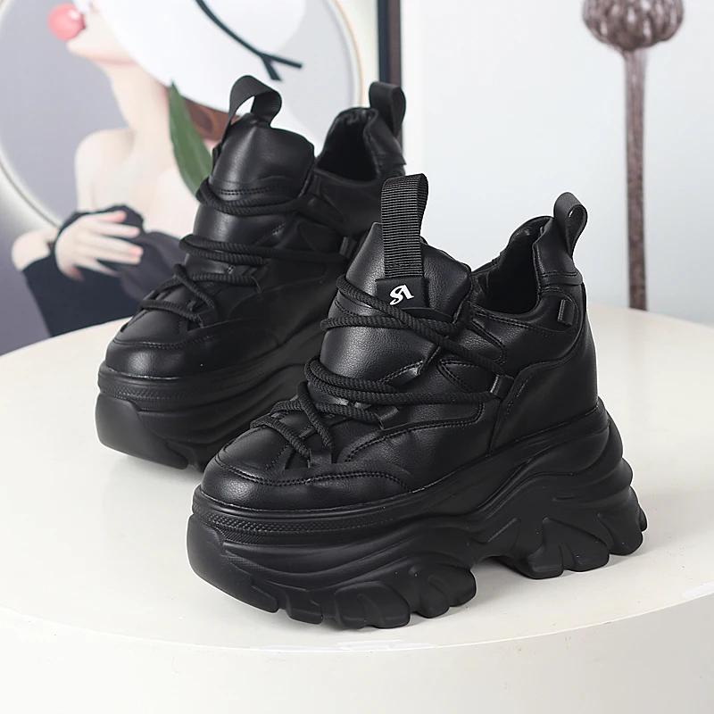 Fashion 10CM 12CM Top Quality Genuine Leather Platform Buffalo Shoes Women Casual Sneakers Round Toe Brand Luxury Dad Shoes