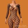 One Piece Fishnet Bodysuit Long Sleeve Open Crotch Mesh Lingerie Stretchy Hollow Out Patterned Hosiery Bodystocking for Women
