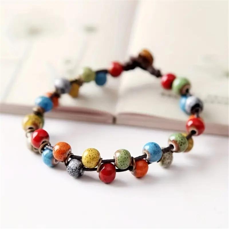 Handmade Ceramic Colorful Bracelet Bohemian Style Handchain Handwoven Wristchain Fashion Accessory for Art Enthusiasts