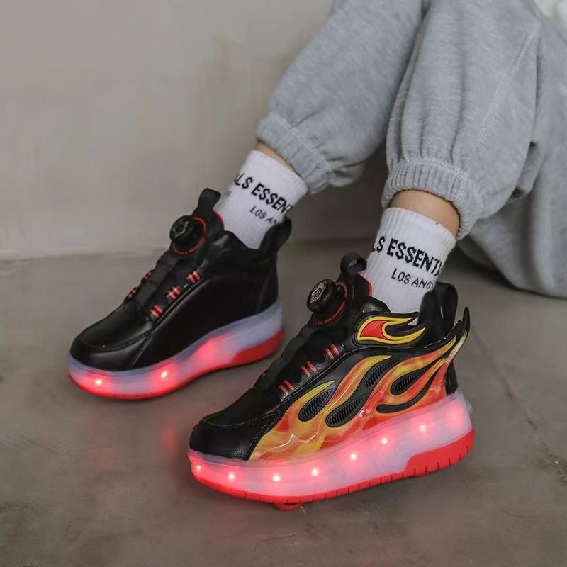 Dětské dvoukolečkové otočné tlačítko LED dobíjecí svítící kolečkové brusle dvouřadé boty Heelys kolečkové brusle boty