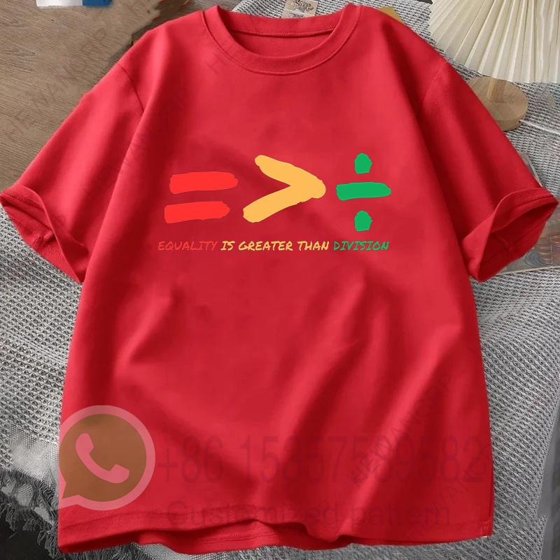 Equality Is Greater Than Division Summer Tracksiut Mens Tshirt Roundneck Pullovers Harajuku Cotton Casual Streetwear