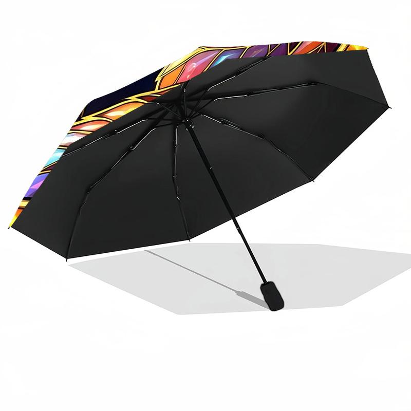 Stained Glass Fox (3) Printed umbrella windproof folding umbrella portable sun and rain umbrella suitable for gifting
