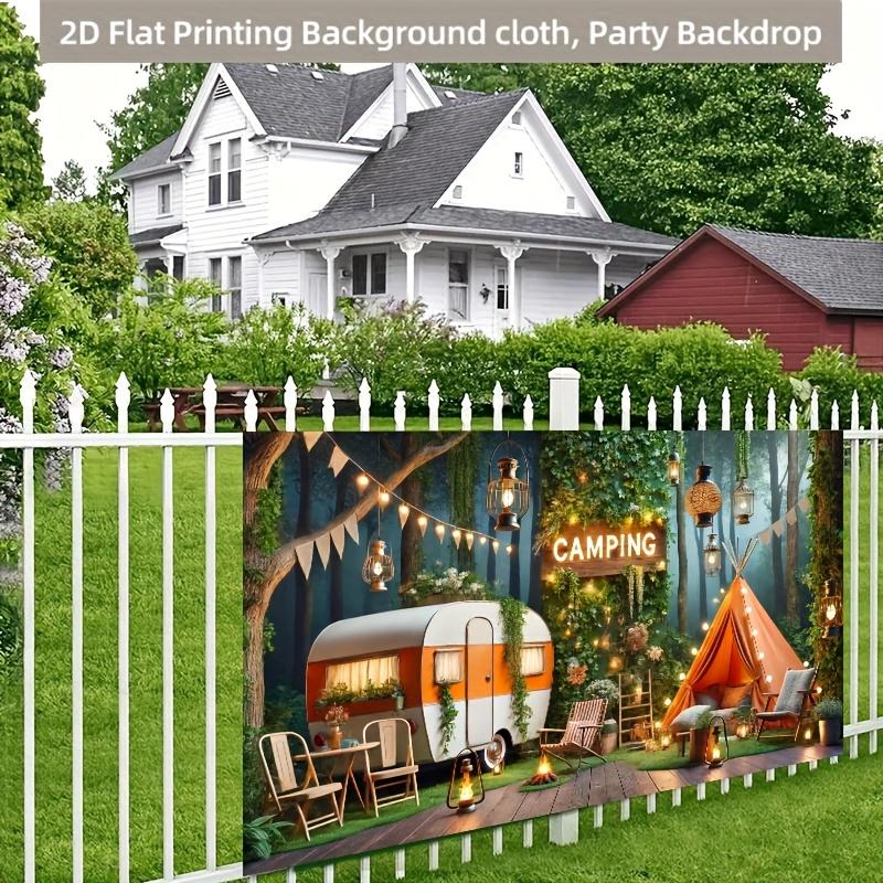 1 Piece of 2D Flat Camping Forest Scene Polyester Photo Background Cloth Party Banner Pull Flag Birthday Supplies