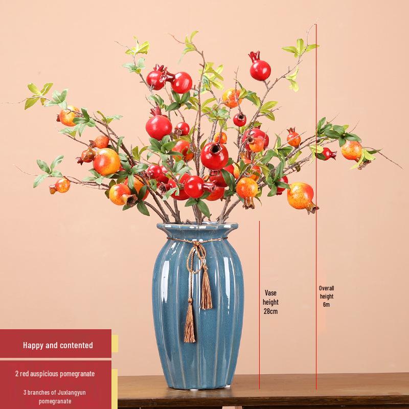 Artificial Pomegranate Persimmon Branch: Red Berry Fruit for Living Room or Entrance Hall Decoration - Chinese Style