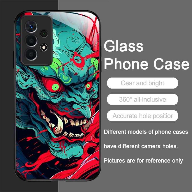 Tempered Glass Phone Case for Huawei Honor 200 100 90 Mate 50 40 Pro Nova 12 11 10 SE P30 P40 5G Japan Ghost Face Samurai Cover