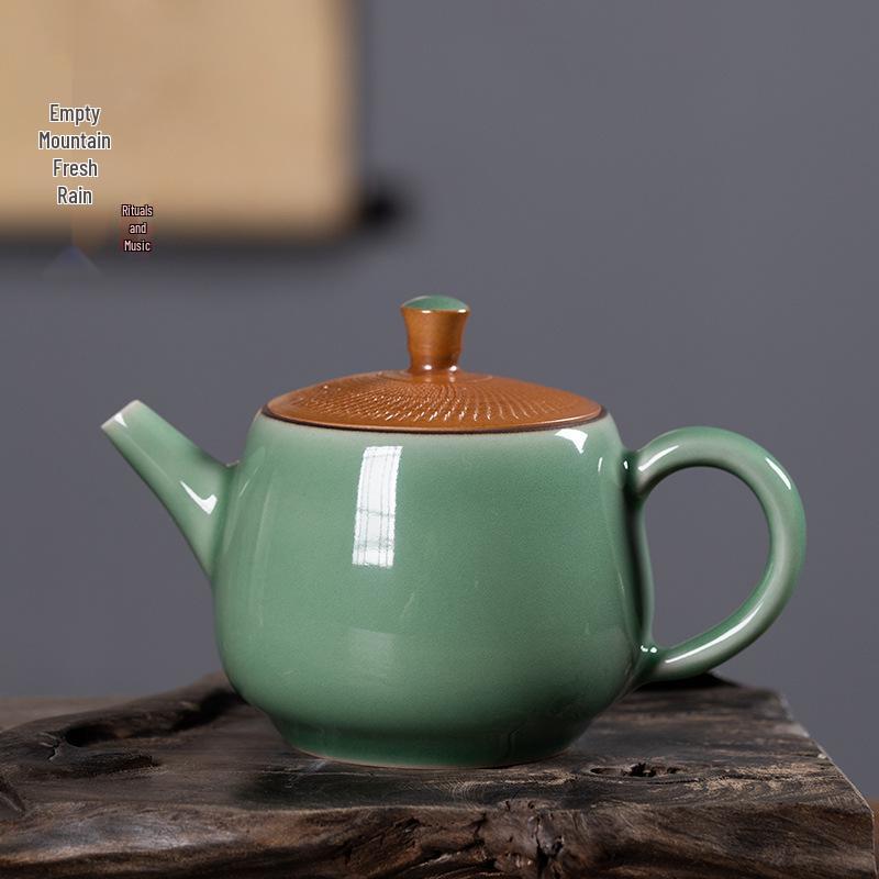 Handmade Longquan Celadon Knife-Cut Teapot with Ceramic Filter - Chinese Gongfu Tea Set