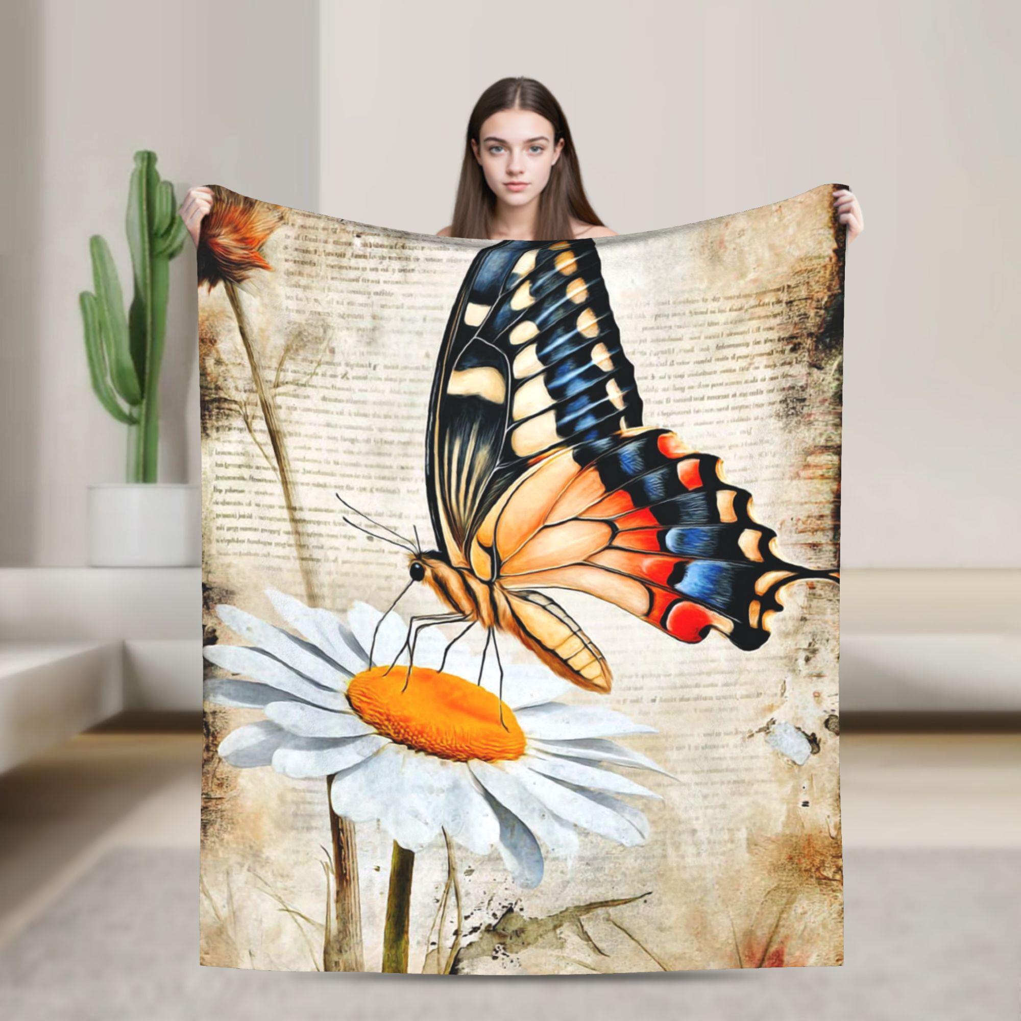 

Butterfly and daisy pattern Flannel printed blanket suitable for all seasons suitable for living room office sofa and travel 75x100cm (30x40inch)