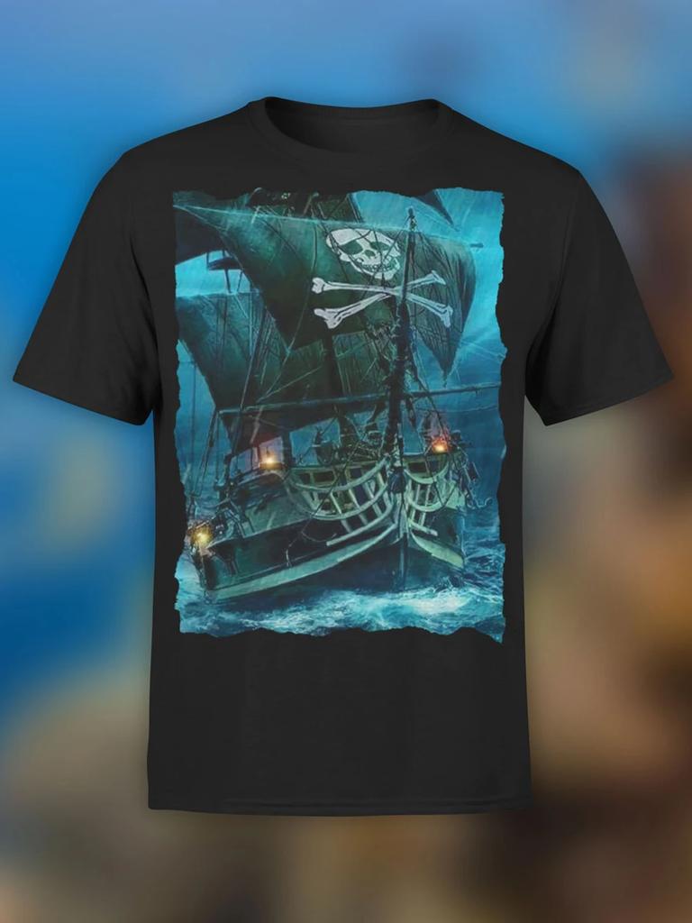 Cool Design Pirate Ship Graphic Printed T-Shirt. Summer Cotton Short Sleeve O-Neck Men's T Shirt New S-3XL