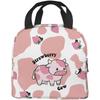Pink Cartoon Cow Print Women Insulated Lunch Bag Milk Reusable Water-Resistant Cooler Lunch Tote Box Portable Bag