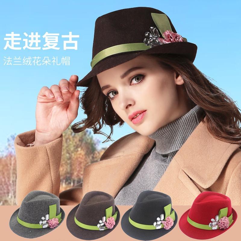 Jazz Hat Retro Woolen Solid Color Top Hat Men's and Women's Curled Edge Couple's Dad Hat Felt Hat
