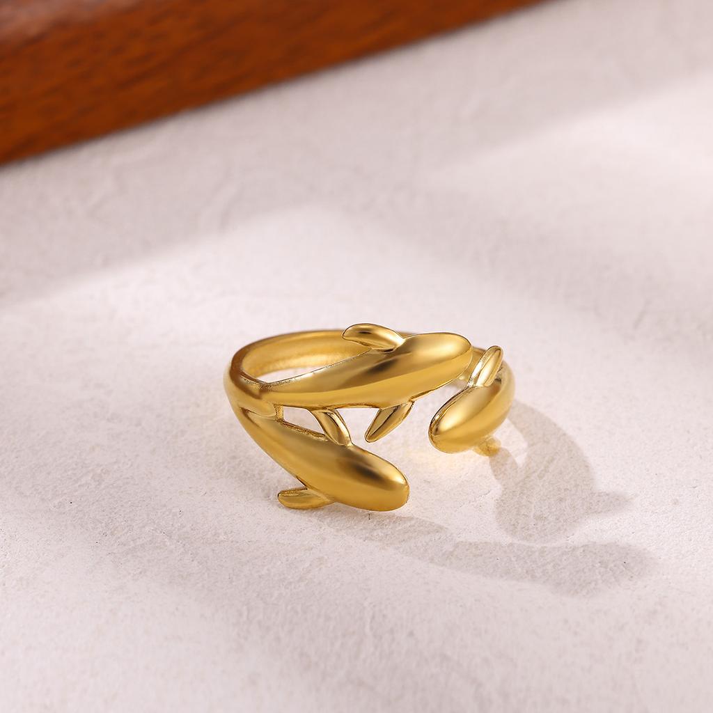 Irregular Geometric Adjustable Rings For Women Gold Color Stainless Steel Waterproof Dolphin Fish Anillos Heart Dainty Jewelry