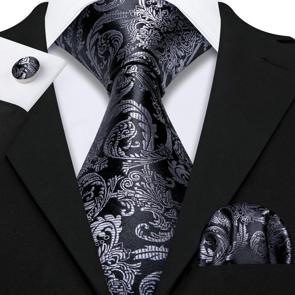 Barry.Wang férfi nyakkendő Paisley Jacquard selyem nyakkendő zseb négyzet alakú mandzsettagomb készlet