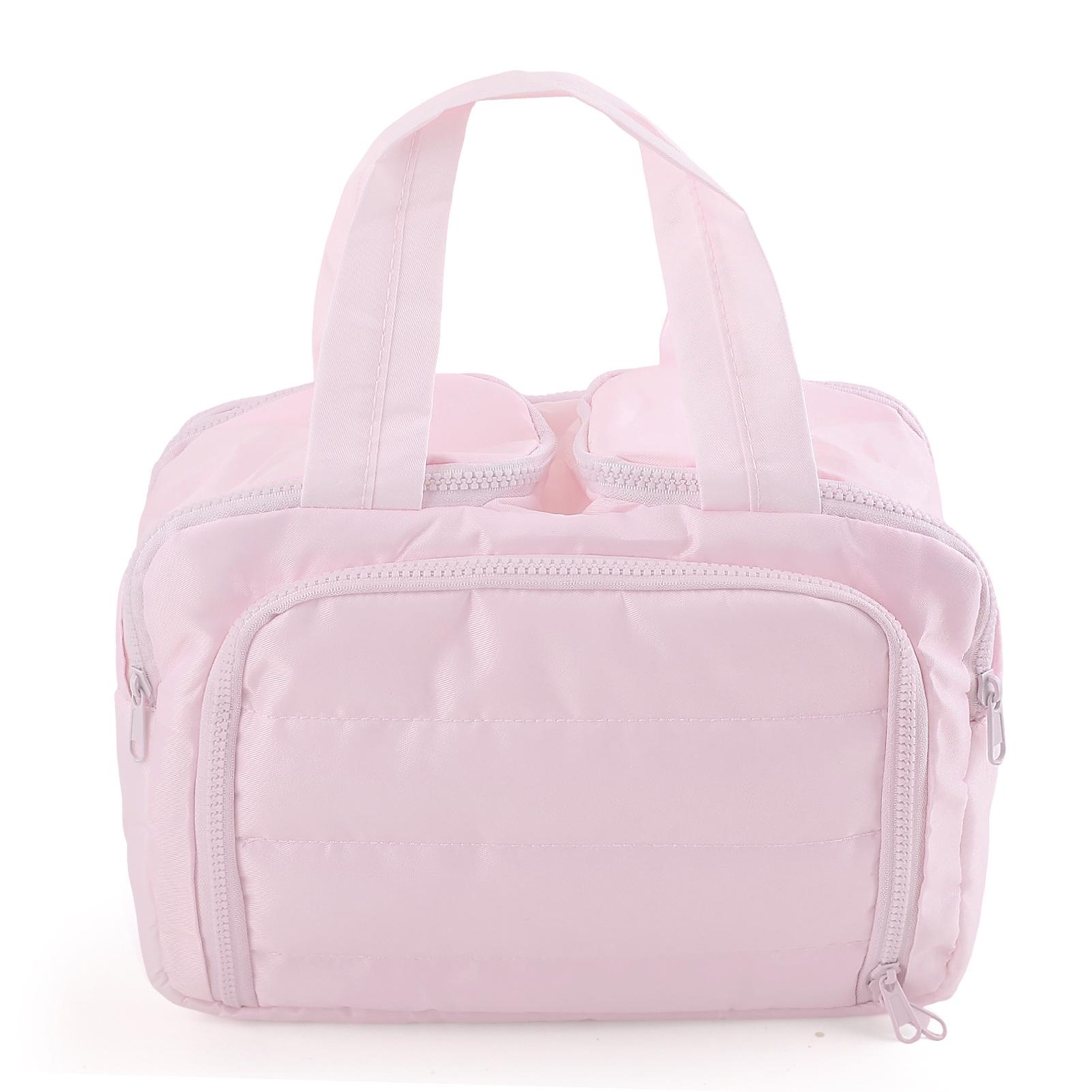 

Large Capacity Quilted Makeup Bag - Stylish, Lightweight, Portable, with Compartments and Double Opening for Travel and Toiletries. розовый
