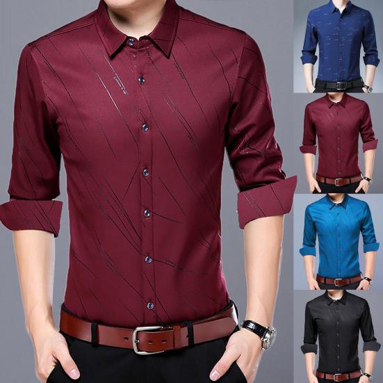 Modna męska koszula z długim rękawem, kołnierzykiem typu turn-down, nadrukiem w litery/paski i guzikami