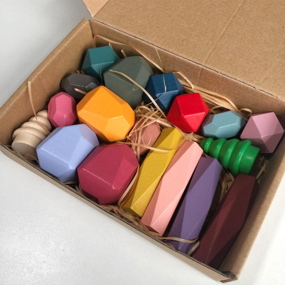

Wooden stacked music color Morandi small tree simulation stone hand-eye coordination stacked stone building block interactive toy