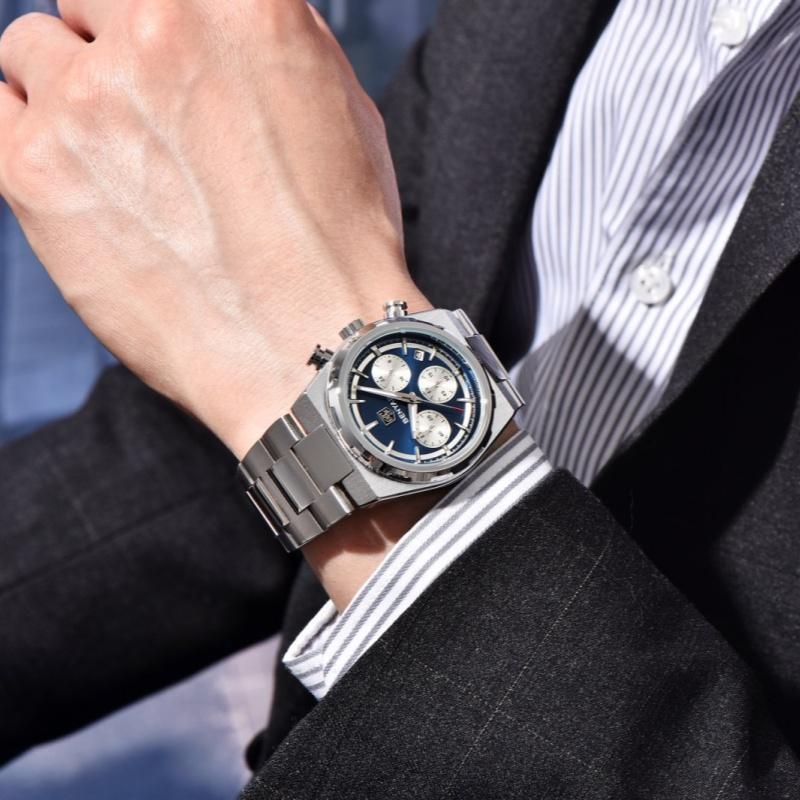 BENYAR 40MM Men's Multifunctional Quartz Watch 30M Waterproof Alloy Case Luxury Fashion Chronometer Running Second Watch