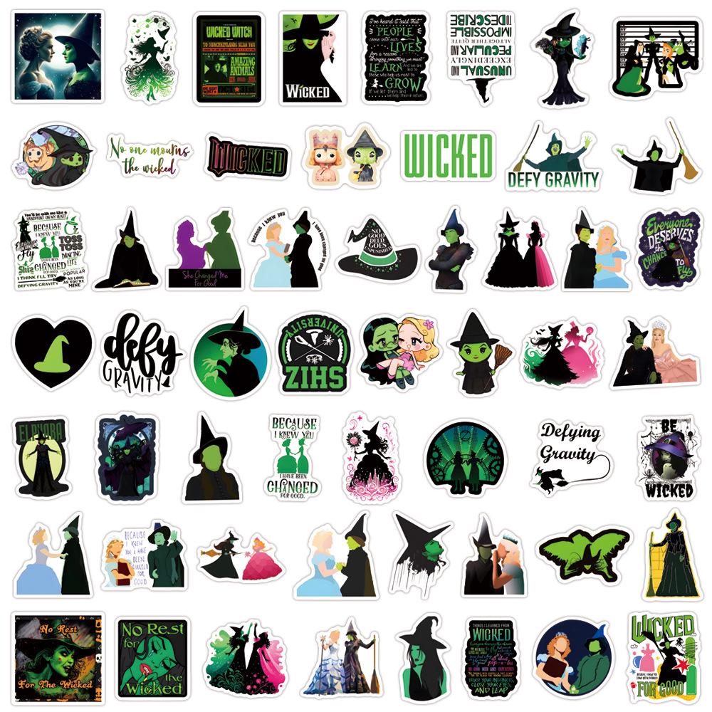 

55-Piece Cartoon Witch Waterproof Sticker Set for Journals, Bottles, and Computers