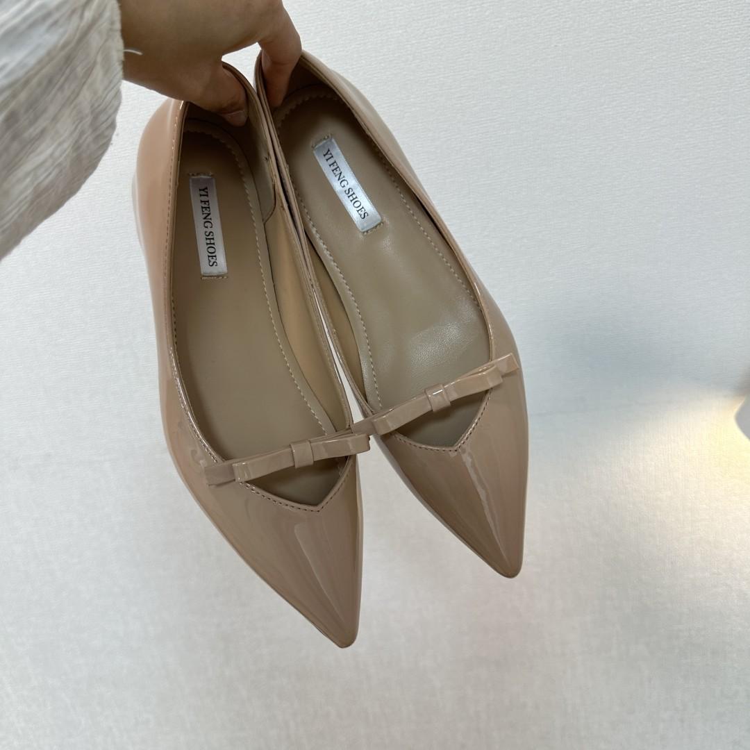 

Sheepskin version inner height increase 5cm high-end pointed patent leather black single shoes women s French open-toed sewn temperament ballet shoes 33