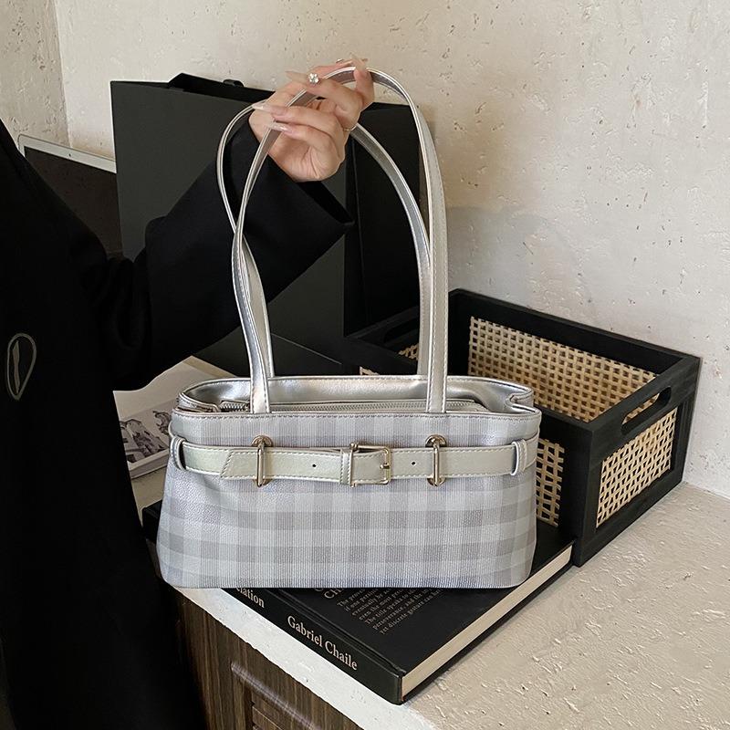 Large-capacity commuter bag women's shoulder bag summer versatile new casual plaid underarm bag tote bag