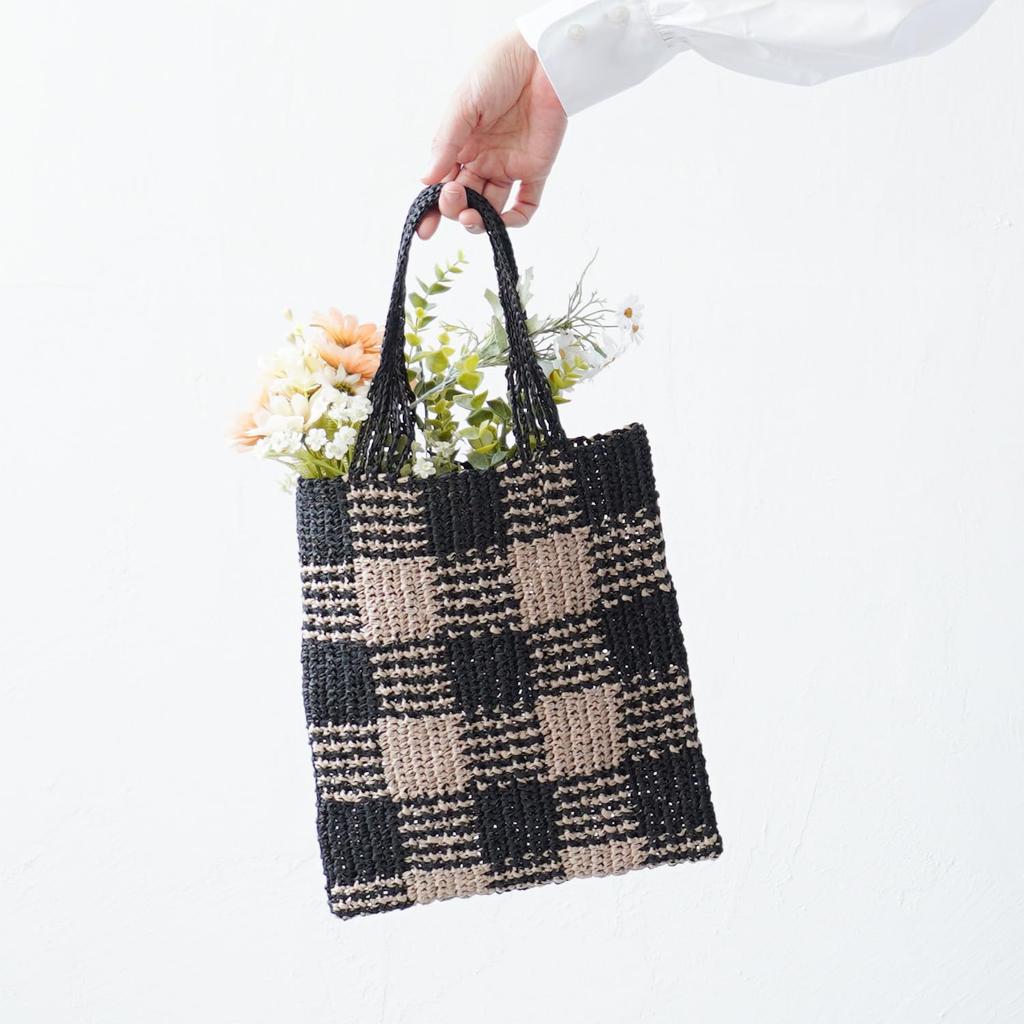 Raw Wool Knitting Kit Gingham Check Flat Bag #16-3