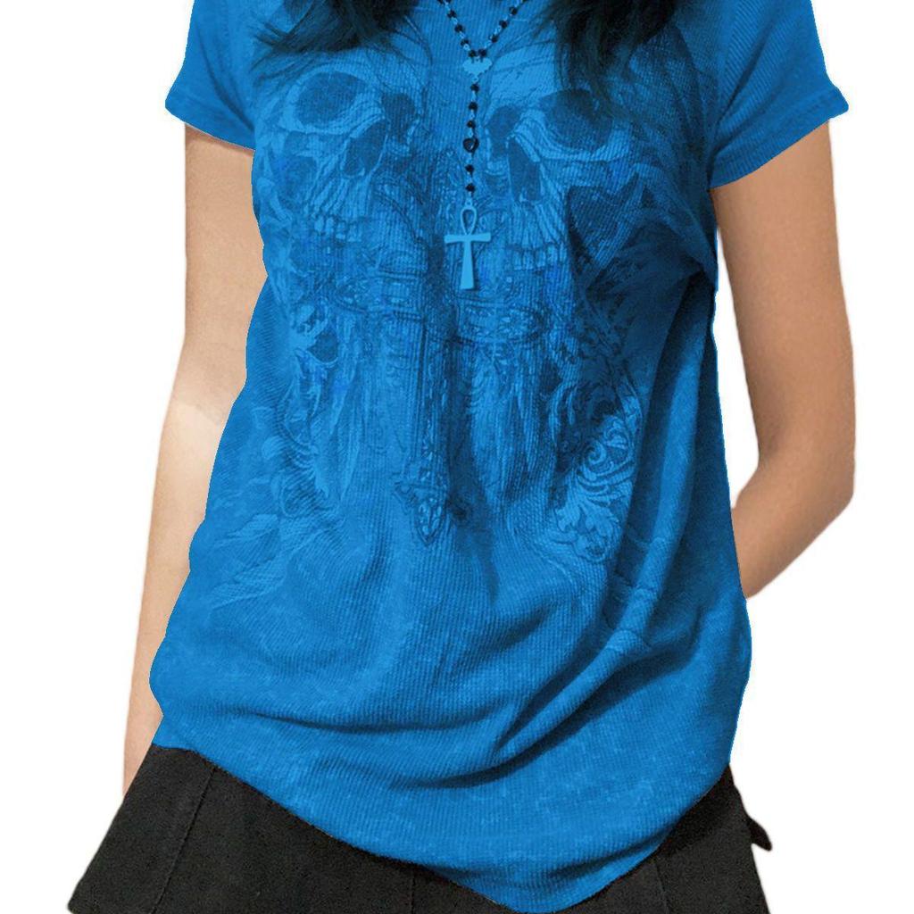 2023 European & American Halloween Skull Print Casual Women's Short Sleeve Sweatshirt Top