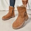 Fashion 2025 Brand Ladies Shoes Mid-Calf Women's Boots Fashion Belt Buckle Daily Winter Plus Velvet Keep Warm Comfortable Snow Boots