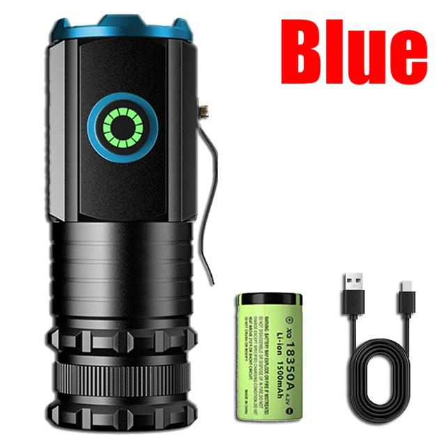 2000LM Powerful Portable Mini LED Flashlight 3LED Ultra Strong Light 18350 Battery USB C Rechargeable With Magnet Torch