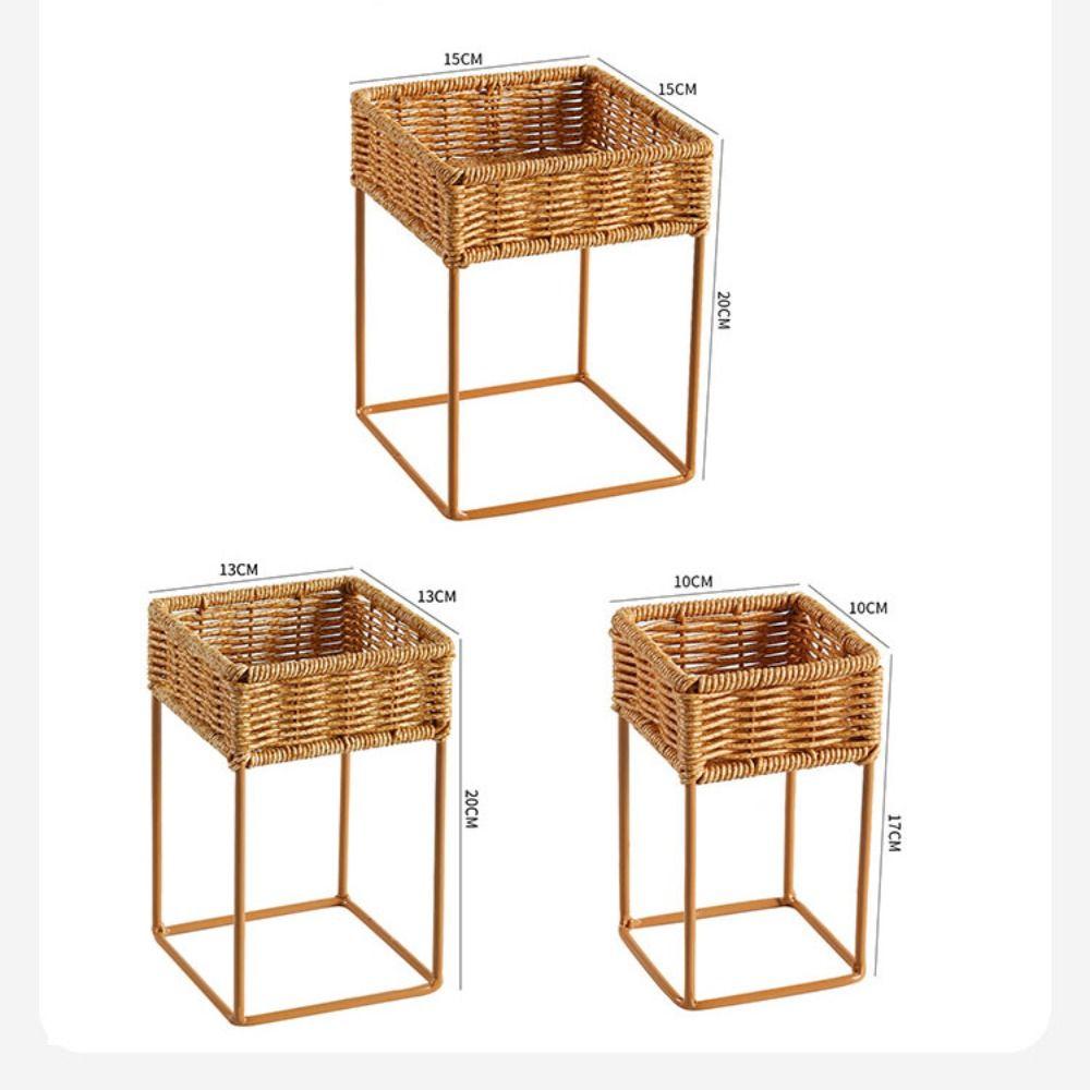 Mini Imitasjon Rattan Blomsterpotte Stativ Utstillingsskap Plantepotte Dekorativ