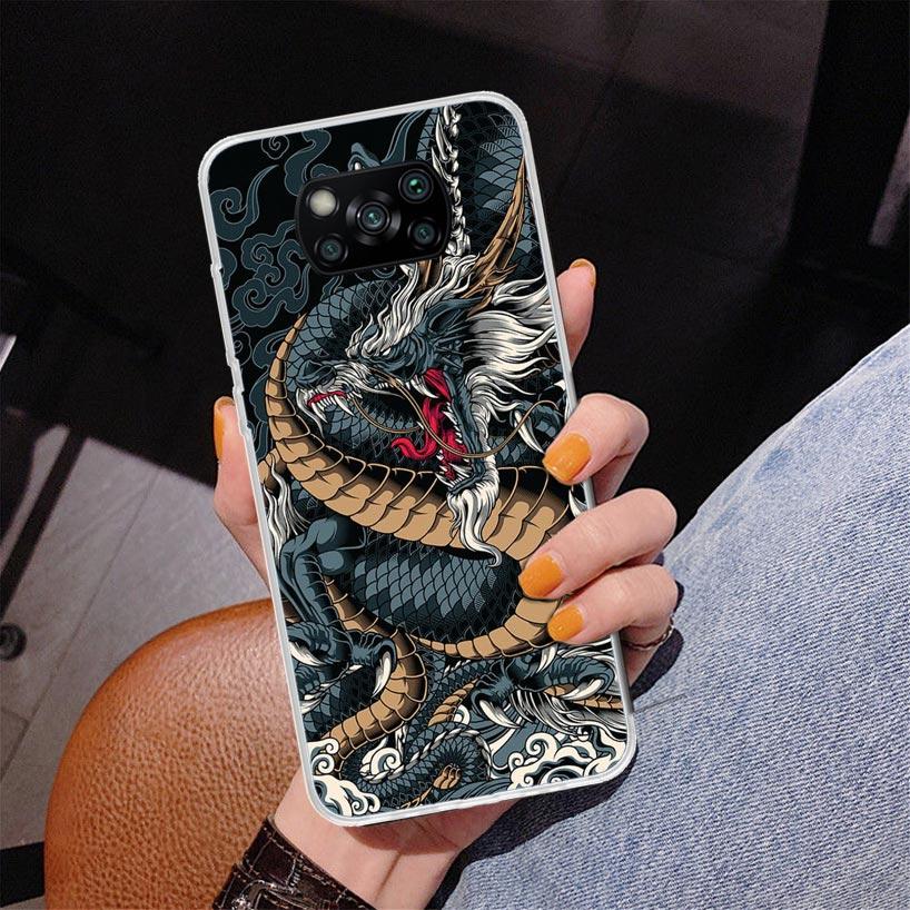 Asian Dragons Animal Tattoo Phnoe Case for Xiaomi Poco X5 X6 X7 Pro X4 Gt F7 Ultra M8 M7 Redmi 15C 15 13C 13 12C 12 Unique Cover