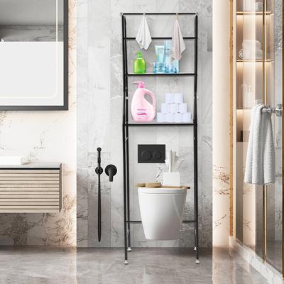 3-stöckiges Eisen-Toiletten-Aufbewahrungsregal, rechteckiger Badezimmer-Eckständer, schwarzes Schrankturmregal, hohe Tragfähigkeit 17,2 kg