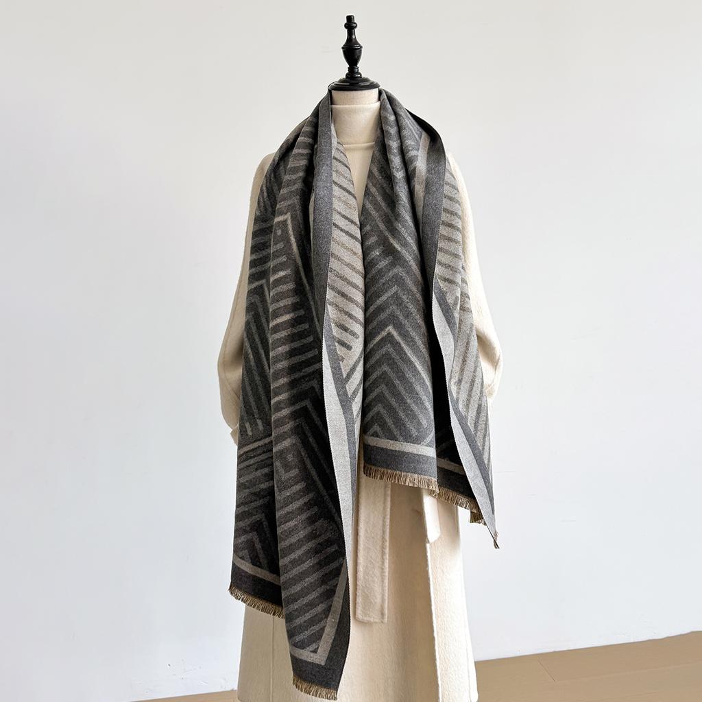 Luxury Geometry Print Scarf For Women Warmer Winter Pashmina Two-Sided Scarves Shawls Female Thick Blanket Wraps Foulard