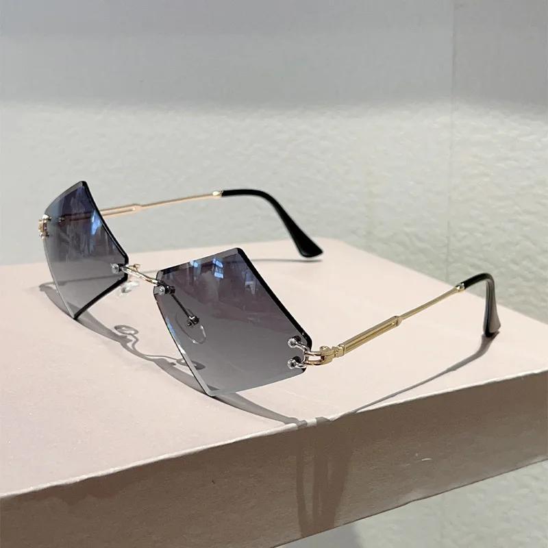 y2k Rimless Irregular Rhombus Sunglasses Women For Men Vintage Sun Glasses Luxury Brand Designer Punk Popular Hip Hop Pink Shade
