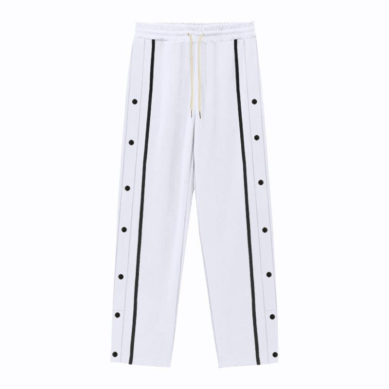 Men's New Elastic Waist Loose Casual Sports Straight Pants with Side Buttons