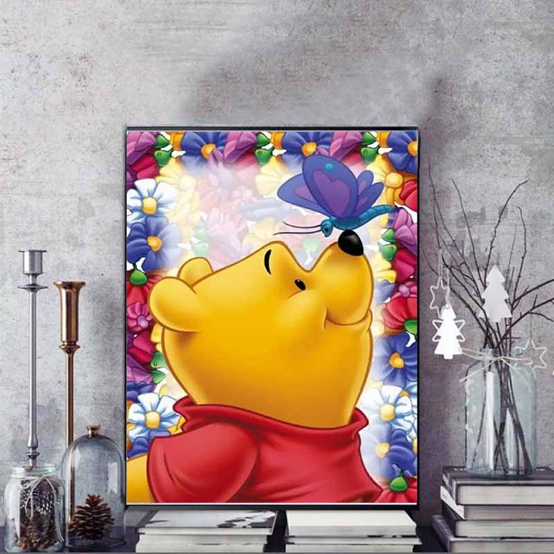 Disney Diamond Painting Winnie The Pooh and Butterfly Illustration 5D DIY Diamond Painting Embroidery Set Round Diamond Art Mosaic Home Decor