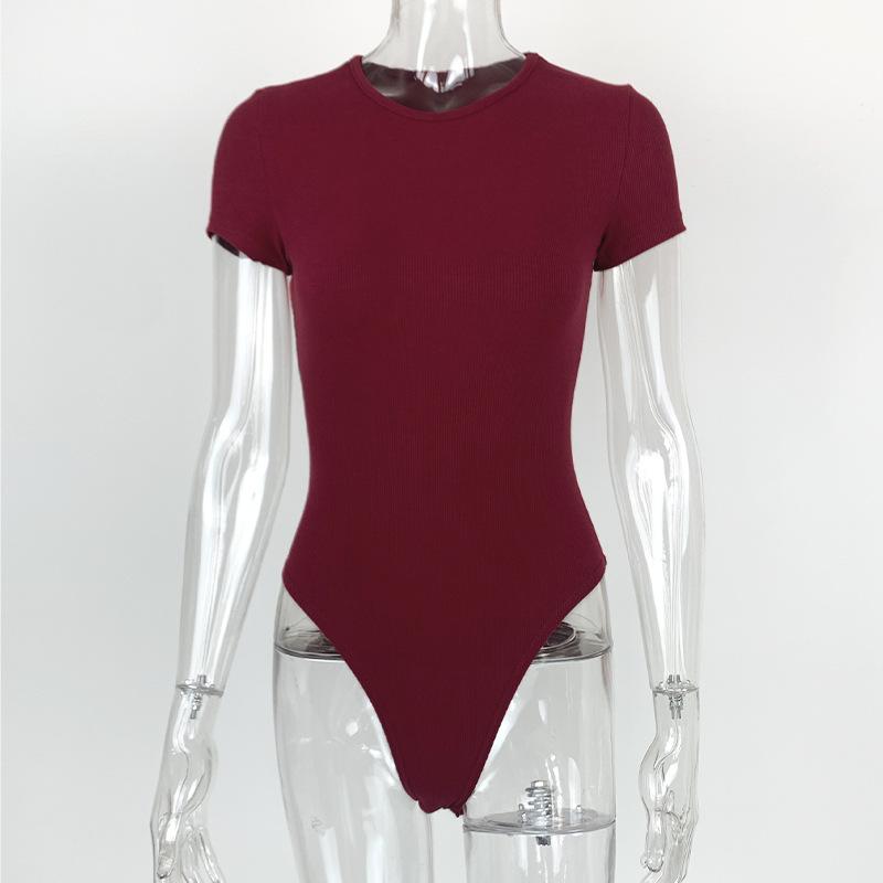 

GMXIA Летний женский сексуальный обтягивающий боди с коротким рукавом из хлопка в рубчик с круглым вырезом L бордовый