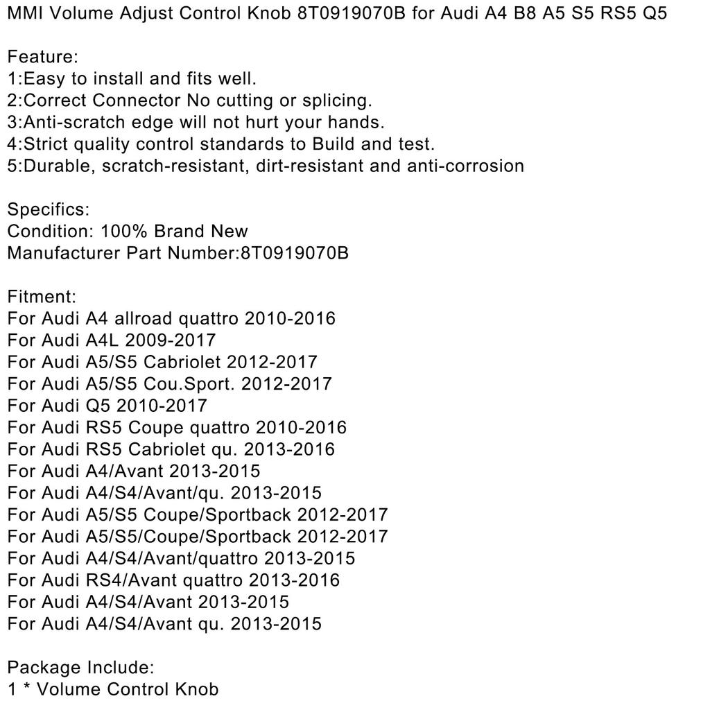 MMI Volume Adjust Control Knob 8T0919070B for A4 B8 A5 S5 RS5 Q5