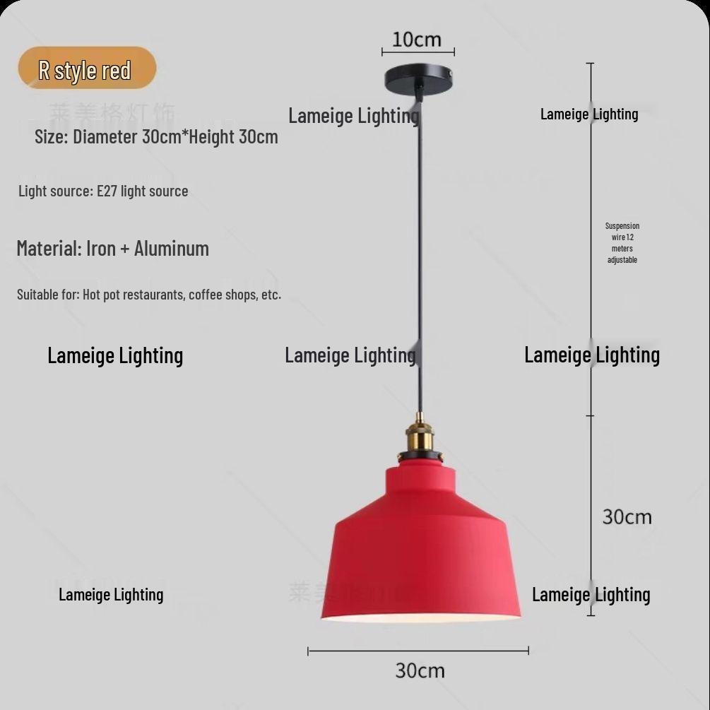 Red Retro Nordic Industrial Chandelier - Ideal for Milk Tea Shops, Bars, Restaurants, and Cafes.