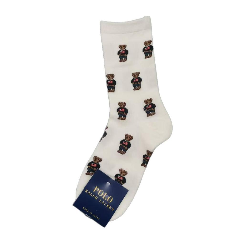 Women's Mid-Calf Cotton Socks with Cartoon Bear Print - Breathable, Sweat-Absorbent Business Casual Socks