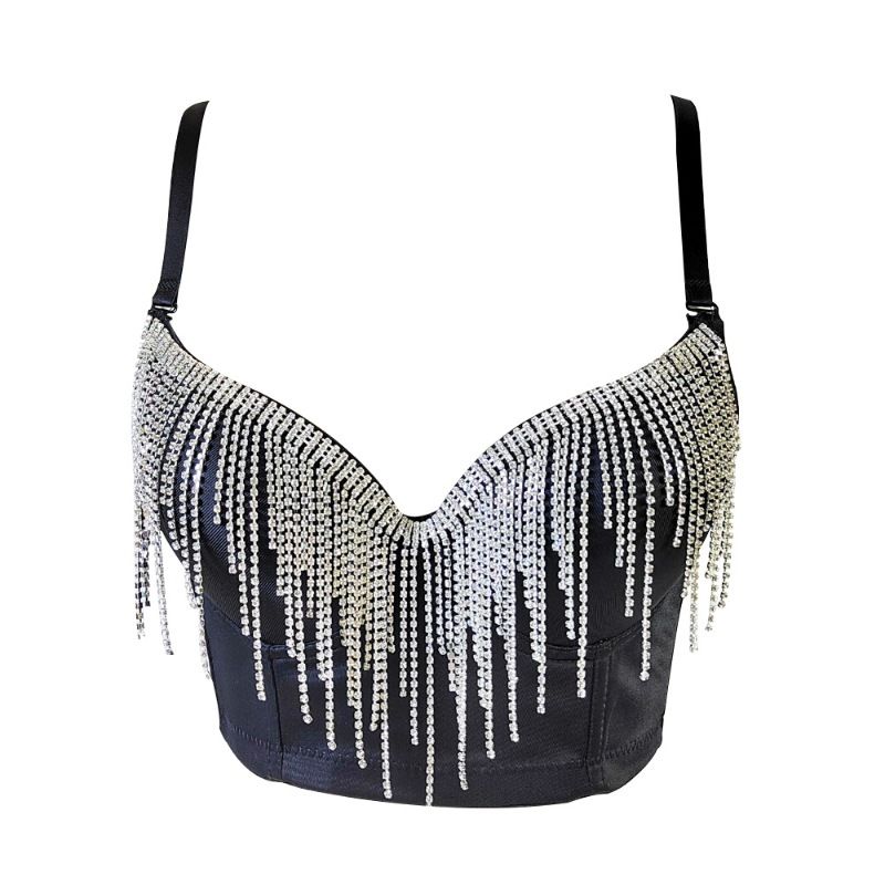 

Amazon Shiny Diamond Tassel Tube Top Carnival Beaded Black 38C