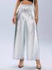 New Summer Women's Pants, Silver Foil Loose High Waist Wide Leg Casual Pants