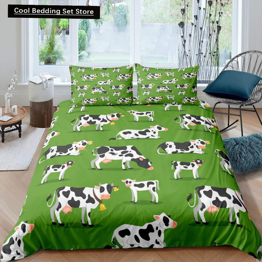 Milk Cow Duvet Cover King Queen Size Cute Cartoon Cows Bedding Set for Kids Farmhouse Rustic Animal 2/3pcs Polyester Quilt Cover