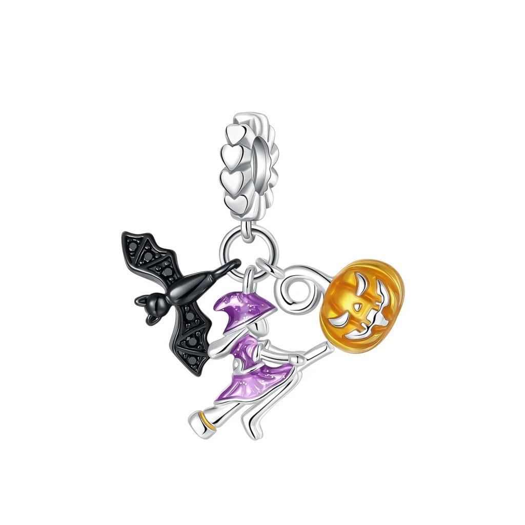 Halloween Copper Skull Charm Luminous Pumpkin Ghost Clown Bead Pendant Ring Necklace Bracelet Diy Jewelry Gift
