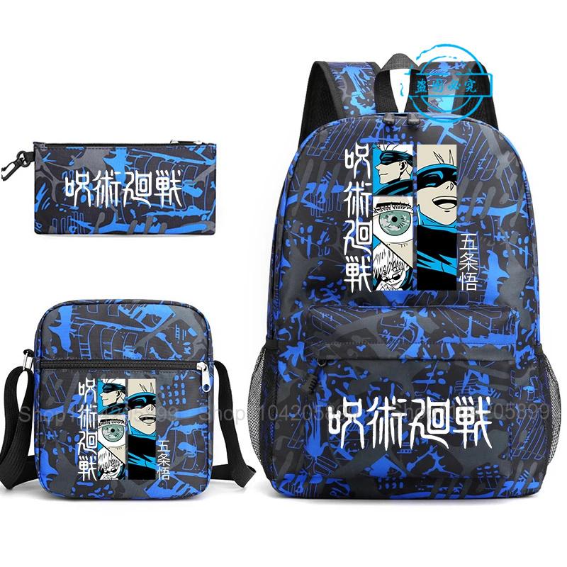 3 stuks Jujutsu Kaisen Rugzak Jongens Meisjes Anime Mochila Student Schooltas met Schoudertas Etui Dagelijks Reizen Rucksack