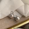 French Retro Big Pearl Ear Buckle Light Luxury High-End Retro Earrings White Gray Metal Wind Niche Design Earrings
