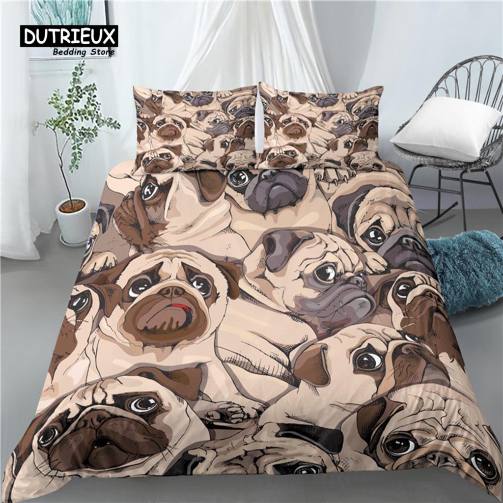 Home Living Luxury 3D Cut Pug Print 2/3Pcs Comfortable Duvet Cover PillowCase Bedding Sets EU/US/AU Size